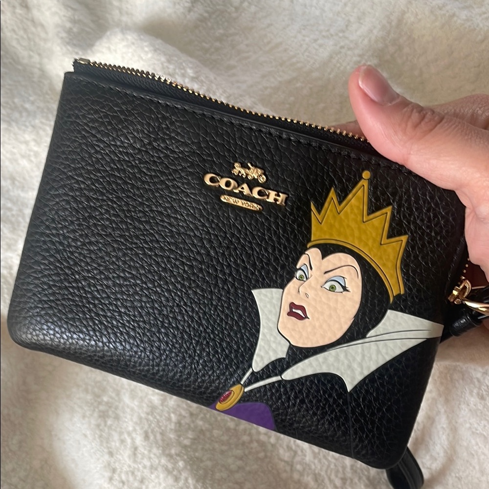 Coach Black and Gold Clutch with Evil Queen Design NWWT